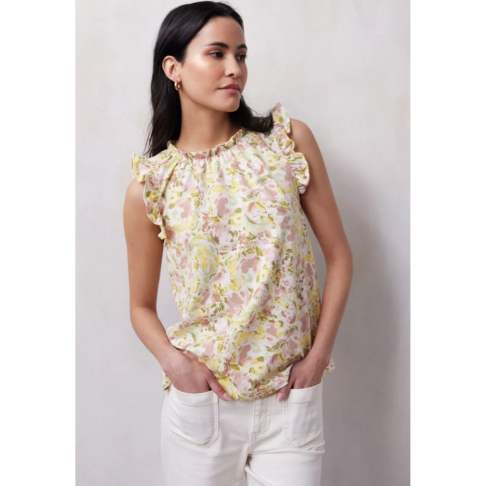 LC Lauren Conrad Floral Sleeveless Ruffle Tank Top Womens XL Soft Flowy New